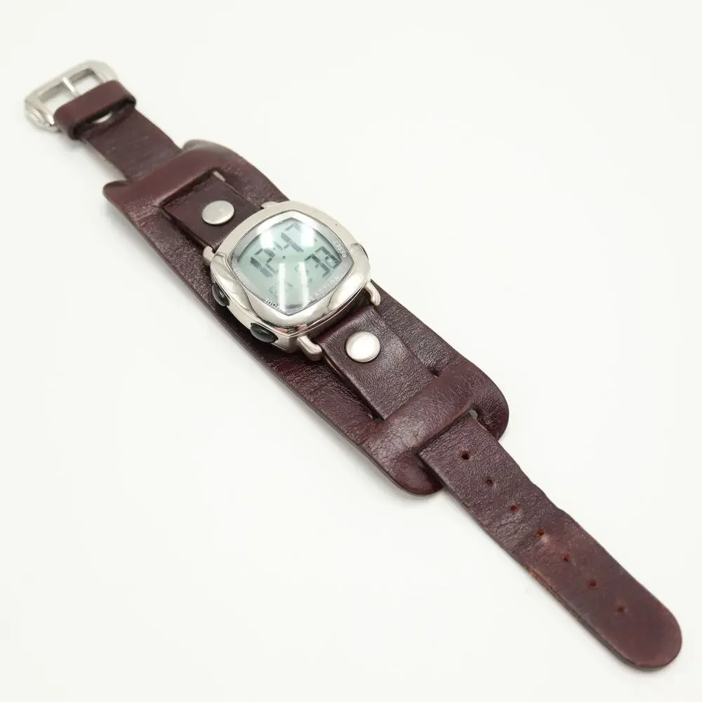 Kenneth Cole Reaction Square Digital 37mm Watch Y2K Wide Leather w New Battery